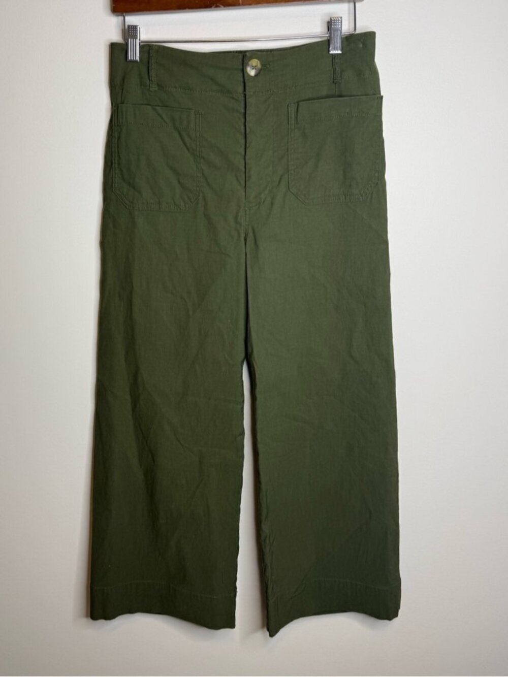 Maeve Anthropologie Colette Cropped Pants 29 Green Cottagecore Wide Leg Linen